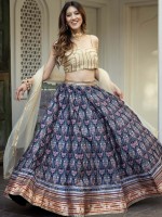 Blue Art Silk Digital Print Lehenga Choli